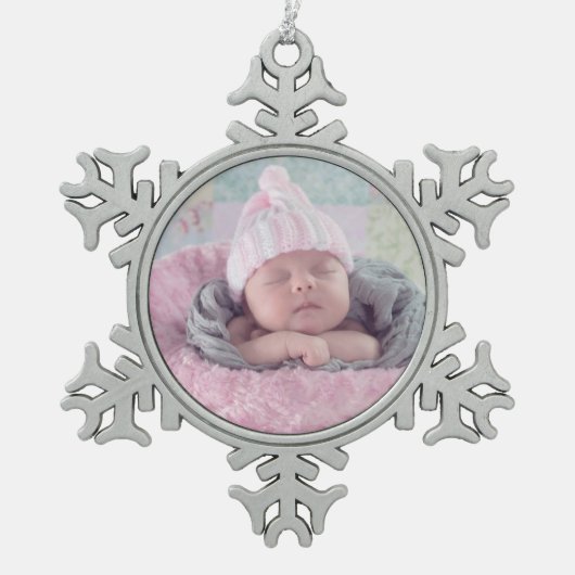 Baby Foto met speciale kerstversiering Tin Sneeuwvlok Ornament (Voorkant)