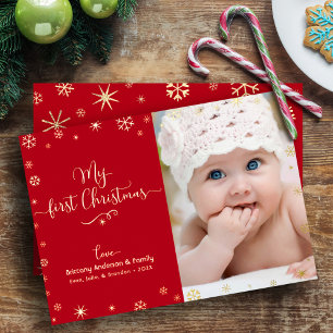 Baby Foto Mijn Eerste Kerst Sneeuwvlokken Echt Gou Folie Feestdagenkaart