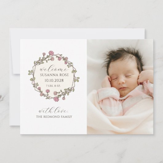 Baby Foto Modern Birth Announcement Card Aankondiging (Voorkant)