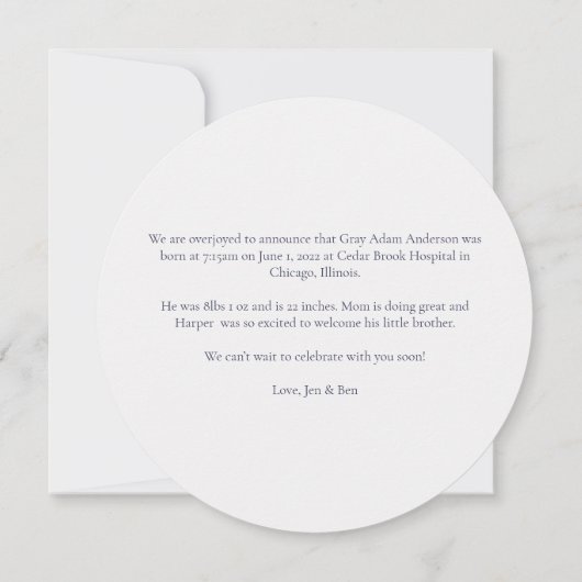 Baby Foto Modern Elegant Birth Announcement Kaart (Achterkant)