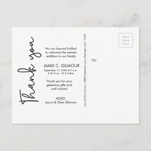 Baby Foto Modern Geboortekaartje Eenvoudig script Briefkaart (Achterkant)