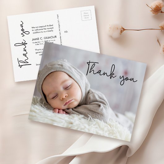 Baby Foto Modern Geboortekaartje Eenvoudig script Briefkaart