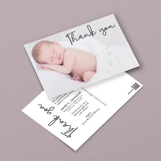 Baby Foto Modern Geboortekaartje Eenvoudig script Briefkaart