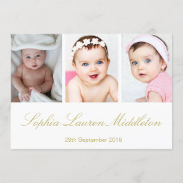 Baby Foto Modern Gold Colored Birth Announounding Kaart