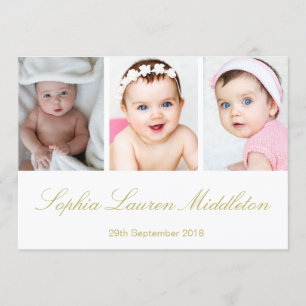 Baby Foto Modern Gold Colored Birth Announounding Kaart