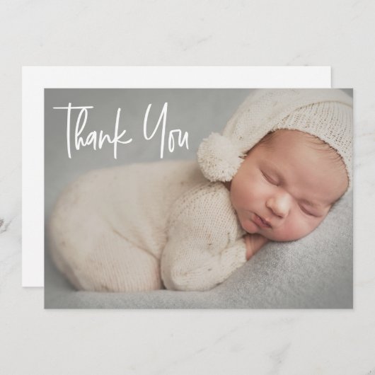 Baby Foto Modern Handlettering script Geboorte Bedankkaart (Voorkant / Achterkant)