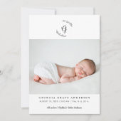 Baby Foto Modern Monogram Laurel Birth Aankondiging (Voorkant)