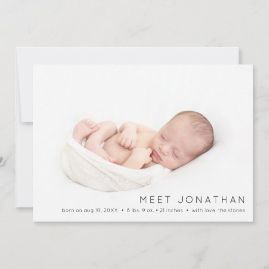 Baby Foto Modern Name Birth Announding Kaarten (Voorkant)