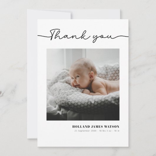 Baby Foto Modern Script Minimalist Birth Aankondiging (Voorkant)