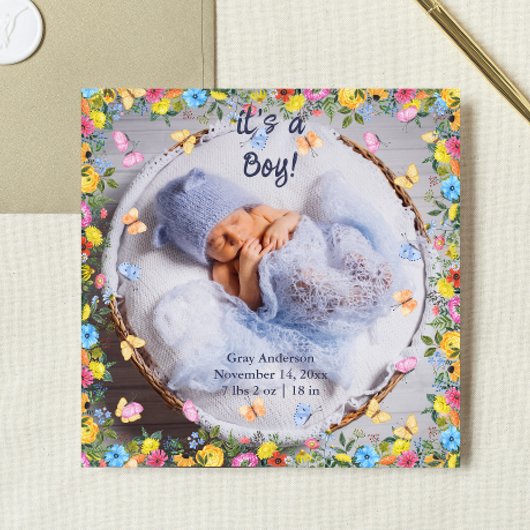 Baby Foto Modern Whimsical Birth Announcement Kaart