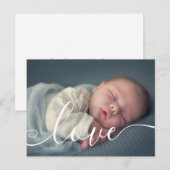 Baby Foto Moderne Elegante Script Eenvoudige Geboo Aankondigingskaart (Voorkant / Achterkant)