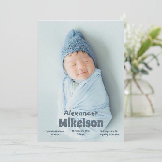 Baby Foto Moderne Geboorte Aankondiging (Staand voorkant)