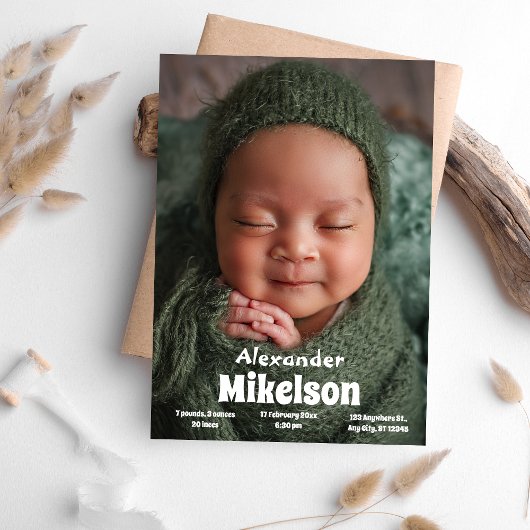 Baby Foto Moderne Geboorte Aankondiging