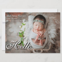 Baby Foto Moderne Geboorteaankondiging Wit