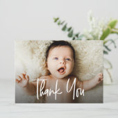 Baby Foto Moderne Handlettering Geboorte dank u Bedankkaart (Staand voorkant)