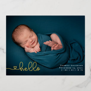 Baby Foto Moderne Hart Kalligrafie Geboorte Folie Feestdagen Briefkaart
