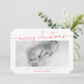 BABY FOTO moderne kalligrafie vrolijk kerstrood Feestdagenkaart (Staand voorkant)