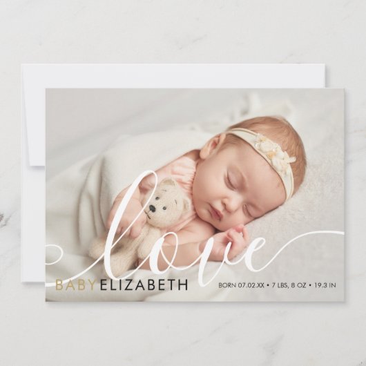 Baby Foto Moderne Scriptie Liefde Elegante Geboort Aankondiging (Voorkant)