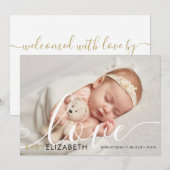 Baby Foto Moderne Scriptie Liefde Elegante Geboort Aankondiging (Voorkant / Achterkant)