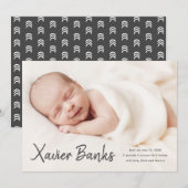 Baby foto moderne scriptnaam geboorteaankondiging kaart (Voorkant / Achterkant)