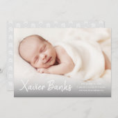 Baby foto moderne scriptnaam geboorteaankondiging kaart (Voorkant / Achterkant)