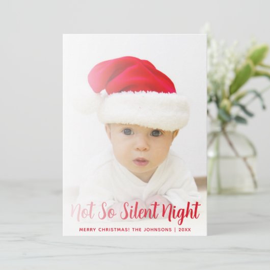 Baby foto niet zo stil nacht grappig rode kerst feestdagenkaart (Staand voorkant)