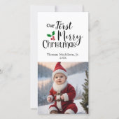 Baby Foto Onze Eerste Kerst Groet Feestdagenkaart (Voorkant)