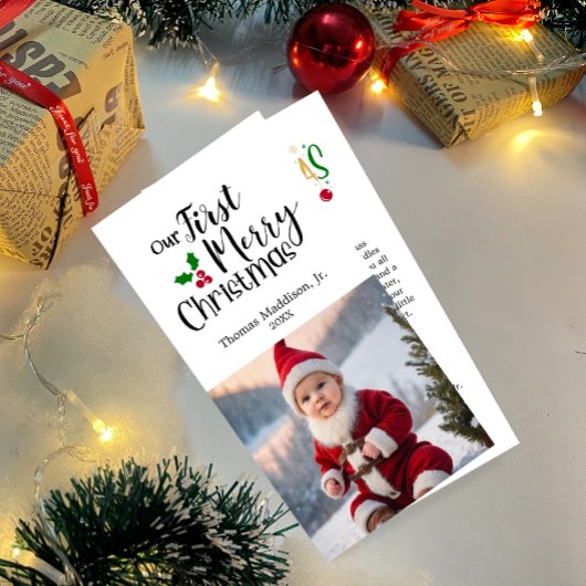 Baby Foto Onze eerste Vrolijke Kerstgroet Feestdagenkaart