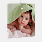 Baby Foto Ornament met Geboortes Stats Roze Stippe (Rechts)