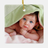 Baby Foto Ornament met Geboortes Stats Roze Stippe (Voorkant)