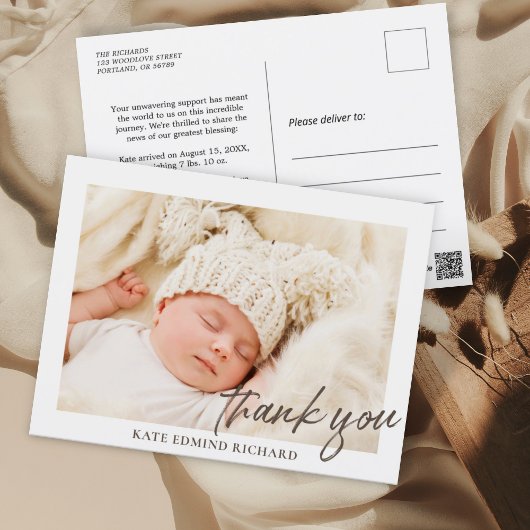 Baby Foto Overlay Bedankt Geboorte Aankondiging Briefkaart