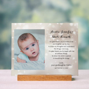 Baby Foto peetouders Gedicht op Gold Stars Acryl Bord