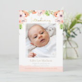 Baby Foto Perse Floral Modern Birth Aankondiging (Staand voorkant)