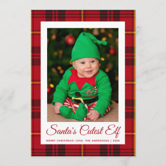 Baby Foto Rode Tartan Kerstmannetje's Schattigste Feestdagenkaart