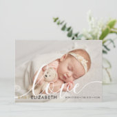 Baby Foto Schattig Script Goud Liefde Hartjes Gebo Aankondiging (Staand voorkant)