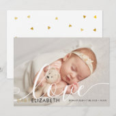 Baby Foto Schattig Script Goud Liefde Hartjes Gebo Aankondiging (Voorkant / Achterkant)