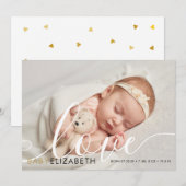 Baby Foto Schattige Script Goud Liefde Hartjes Geb Aankondiging (Voorkant / Achterkant)