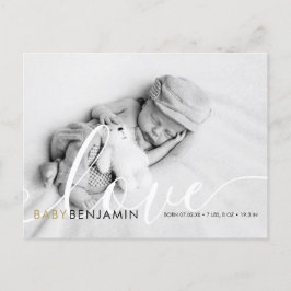 Baby Foto Script Liefde Chic Modern Geboorte Aankondigingskaart