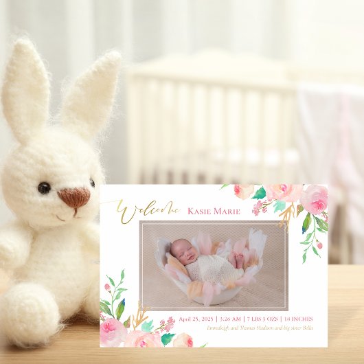 Baby Foto Spring Elegant Floral Birth Aankondiging