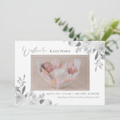 Baby Foto Spring Elegant Floral Grey Aankondiging (Staand voorkant)