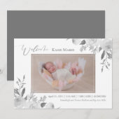 Baby Foto Spring Elegant Floral Grey Aankondiging (Voorkant / Achterkant)