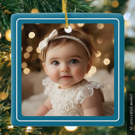 Baby Foto Teal Moderne Kerst Wit Schrift Keramisch Ornament