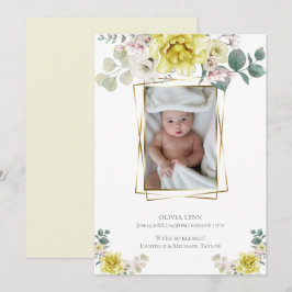 Baby | Foto toevoegen Yellow Peonies Gold Lijst Kaart