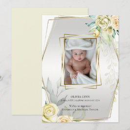 Baby | Foto toevoegen Yellow Roses Gold Lijst Kaart
