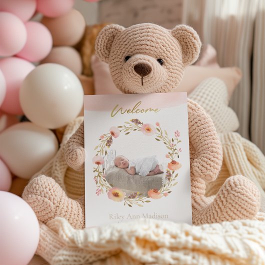 Baby Foto Trendy Floral Modern Birth Aankondiging
