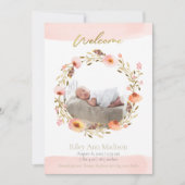 Baby Foto Trendy Floral Modern Birth Aankondiging (Voorkant)