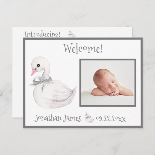 Baby foto Typografie Name Stats Aankondigingskaart (Voorkant / Achterkant)