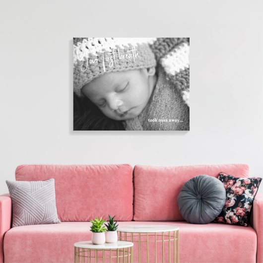 Baby Foto uw eerste adem Canvas Afdruk (Insitu (Woonkamer))