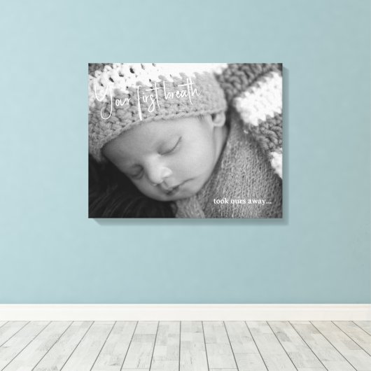 Baby Foto uw eerste adem Canvas Afdruk (Insitu (Houten vloer))