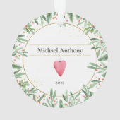 Baby Foto van Burgundy First Noel KerstGreenery Ornament (achterkant)